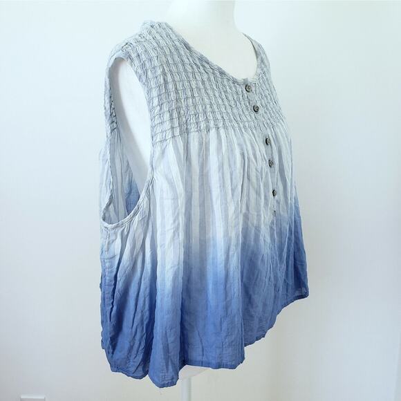 Free People Top Women XS Blue Smocked Tank Boho Festival Peasant Cottagecore NEW - Picture 3 of 13